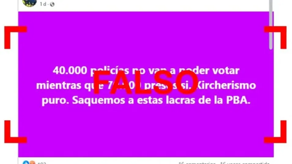 Es falso que en las elecciones bonaerenses "los presos votan, pero los policías no"
