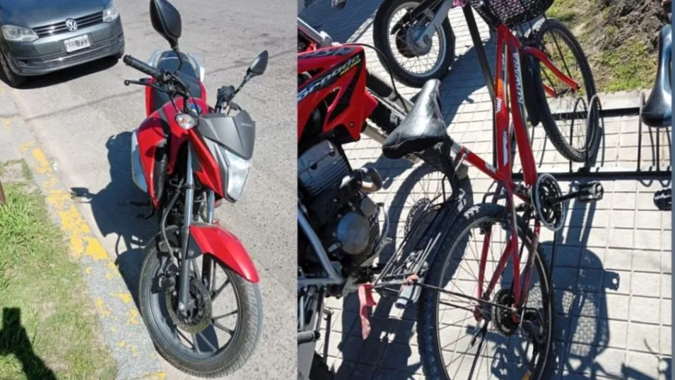 A la moto y a la bicicleta las conducían dos mujeres que fueron llevadas al Hospital Pintos. FOTO: EPDS AZUL/PBA