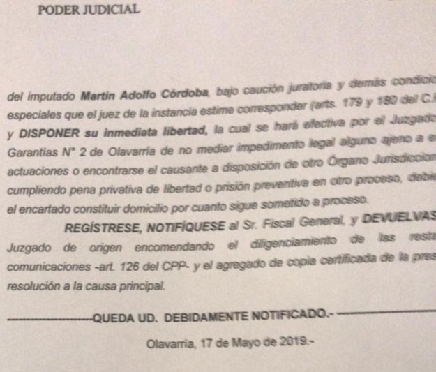 Coimas: un comisario de la Bonaerense que  había sido detenido en Azul fue excarcelado