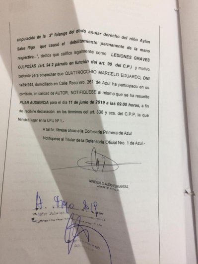 Citan a indagatoria a un médico por  una lesión que había sufrido un nene