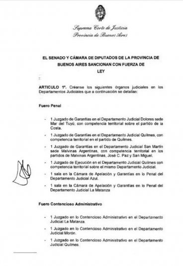 Una iniciativa contempla la creación de  otra sala para la Cámara Penal de Azul