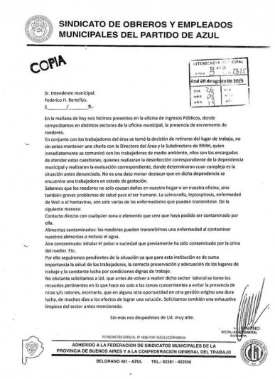 Cerraron la Oficina de Ingresos Públicos  por la presencia de excremento de roedores
