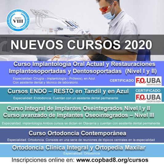 Cursos 2020 que organizados por el Colegio de Odontólogos Distrito VIII