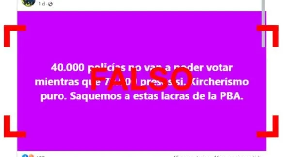 Es falso que en las elecciones bonaerenses "los presos votan, pero los policías no"