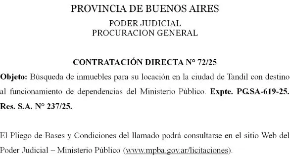 CONTRATACIÓN DIRECTA N° 72/25
